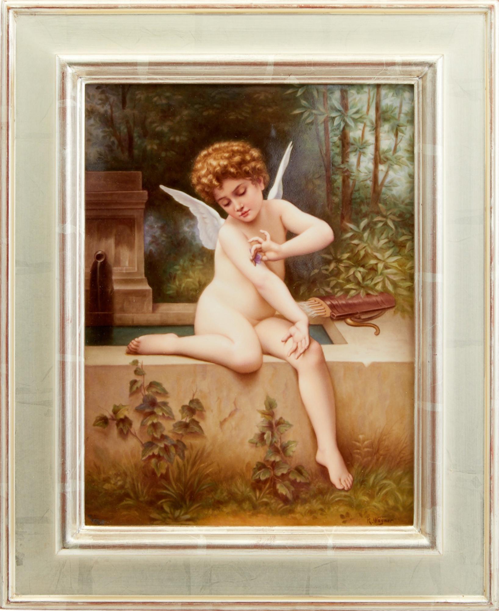 Plaque en porcelaine peinte de KPM intitulée « Amor mit Schmetterling »  - Painting de Königliche Porzellan-Manufaktur (KPM)