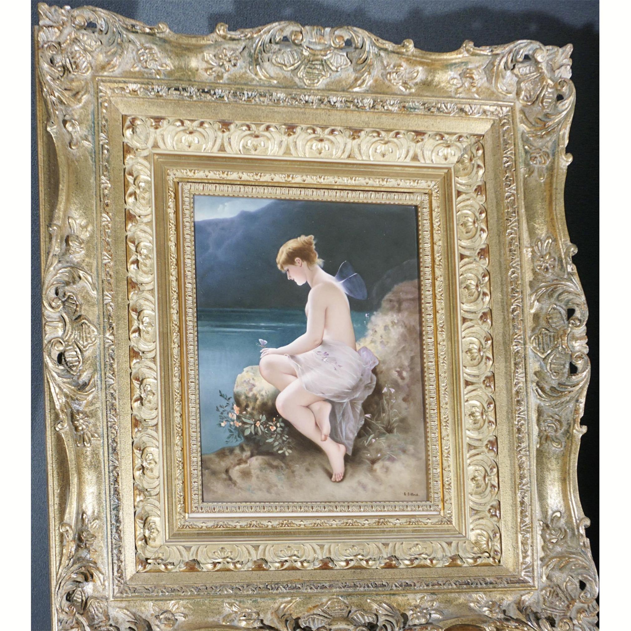 KPM Porcelain Mythological Plaque Of ‘Psyche With A Butterfly On The Lake Shore’ - Black Nude Painting by Königliche Porzellan-Manufaktur (KPM)