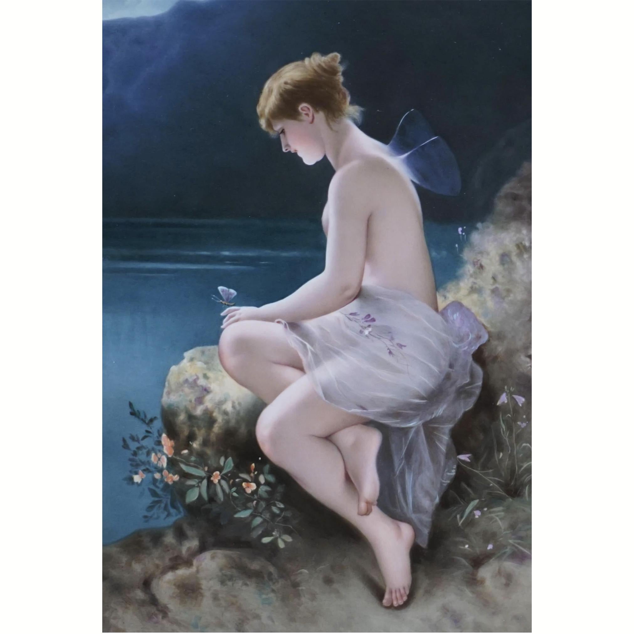 Königliche Porzellan-Manufaktur (KPM) Nude Painting - KPM Porcelain Mythological Plaque Of ‘Psyche With A Butterfly On The Lake Shore’