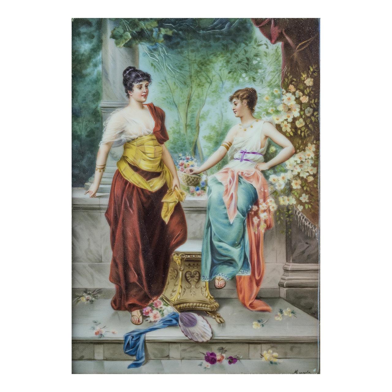  K.P.M. Porcelain of Two Beauties in Classical Dress in the Courtyard  - Painting by Königliche Porzellan-Manufaktur (KPM)