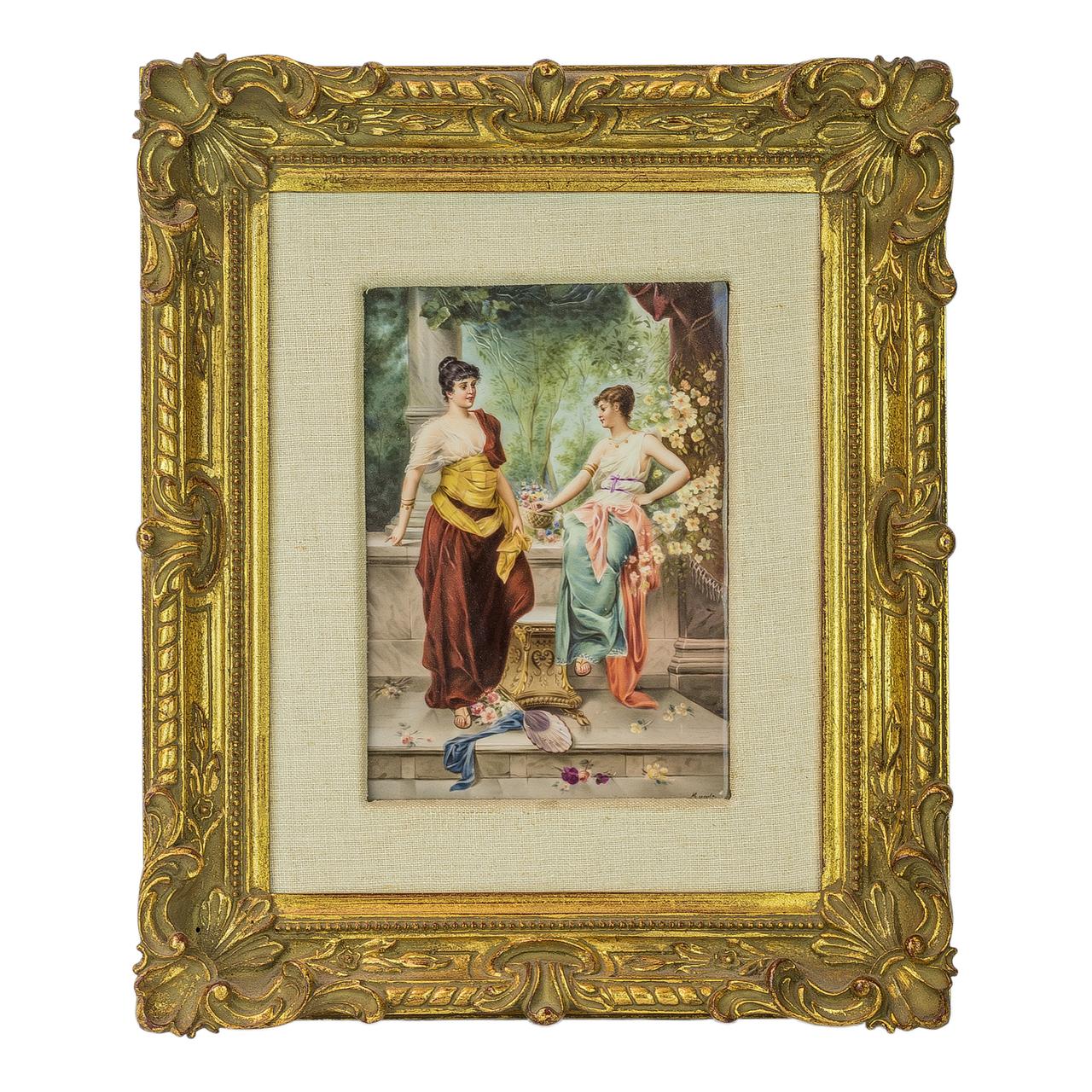  K.P.M. Porcelain of Two Beauties in Classical Dress in the Courtyard - Robe classique dans la cour 