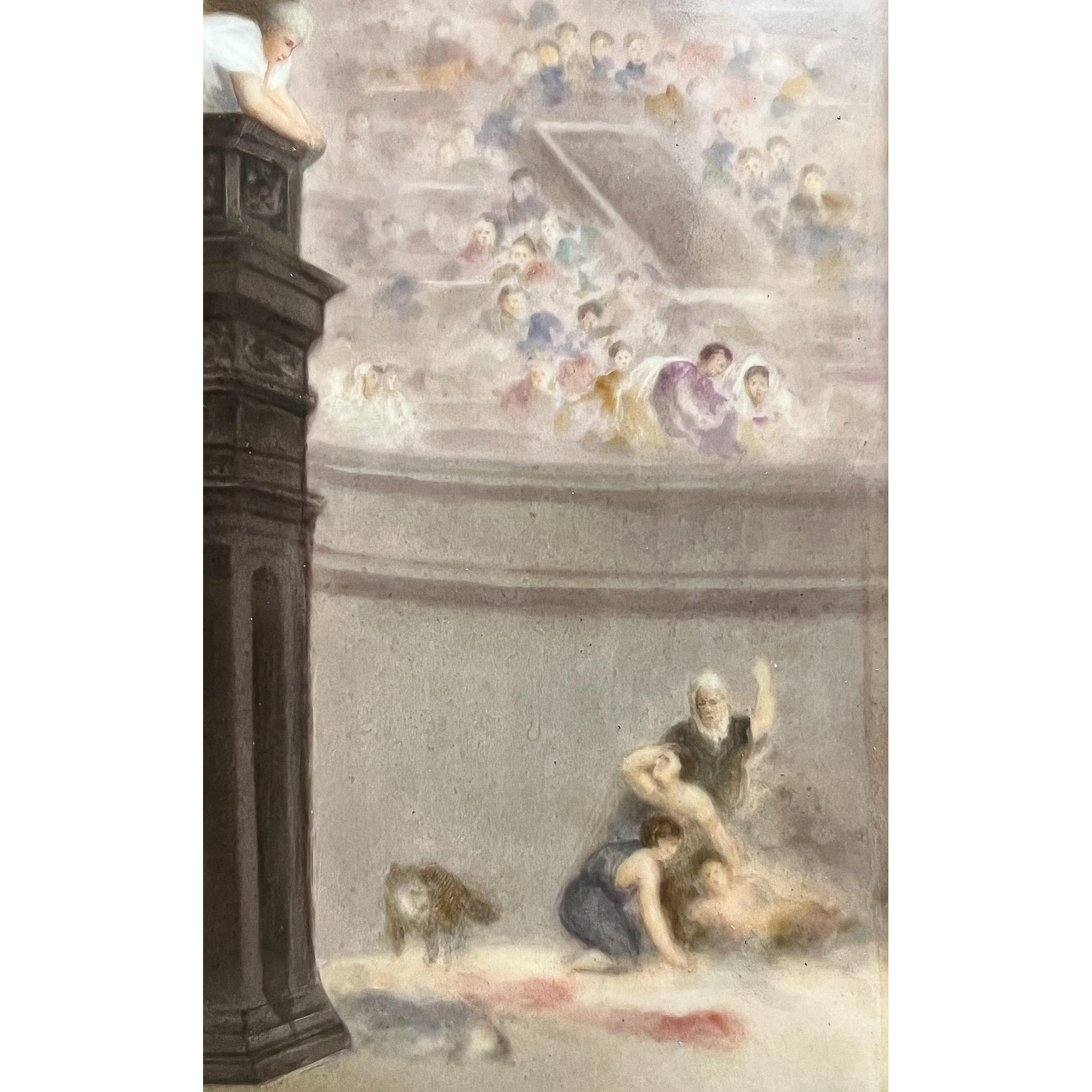 KPM Porcelain Plaque of A Gladiator Battling a Lion and Tiger in the Colosseum For Sale 4