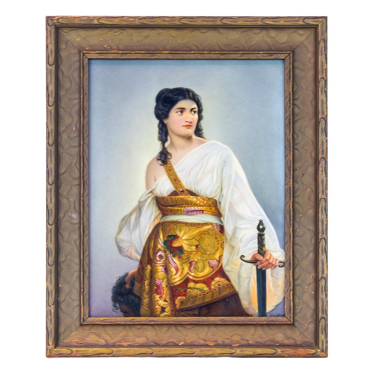 Königliche Porzellan-Manufaktur (KPM) Portrait Painting - K.P.M. Porcelain Plaque of Judith Beheading Holofernes by Walther