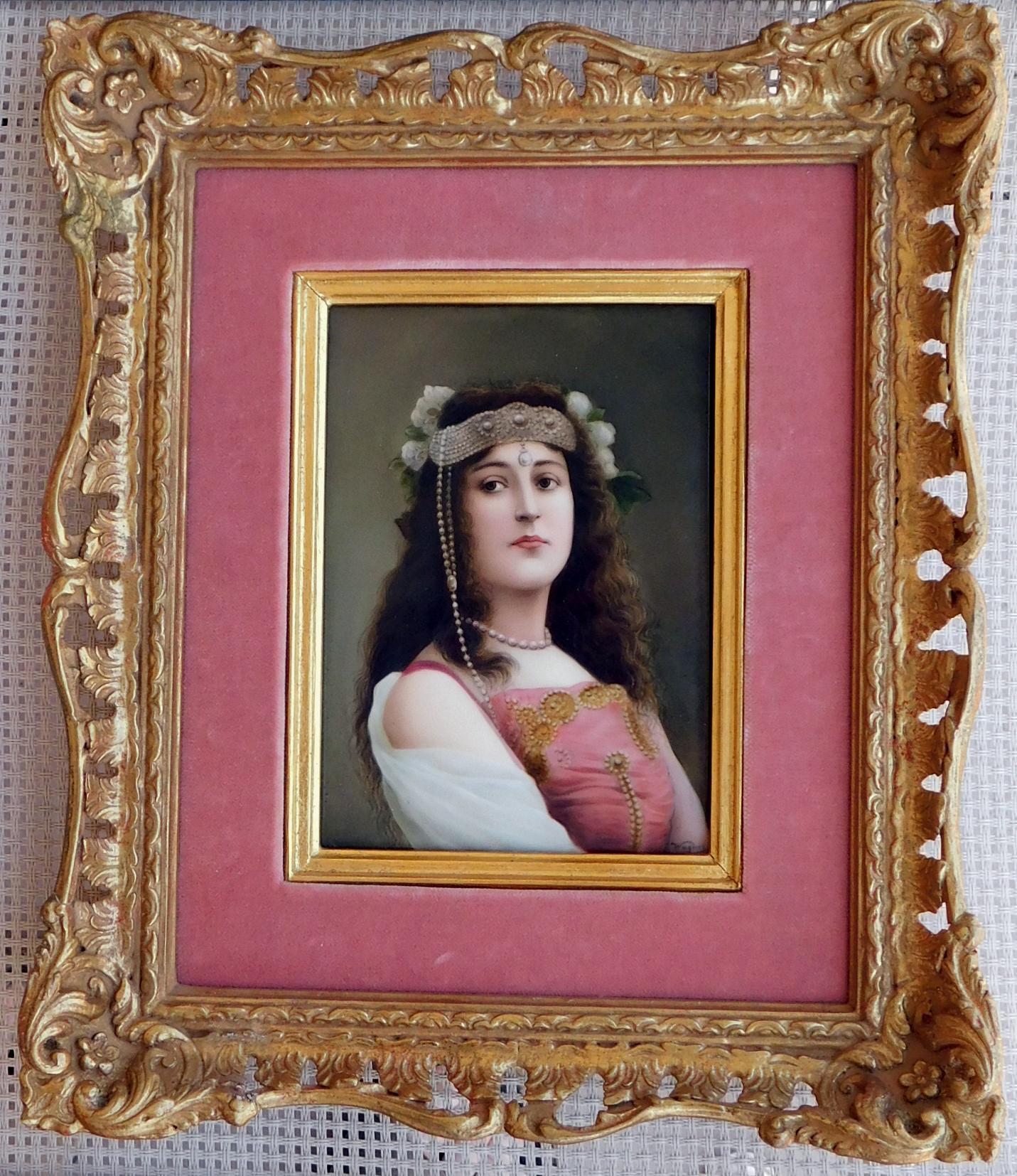 KPM Porcelain Tile Female Portrait Signed Wagner - 19th Century in vendita 1