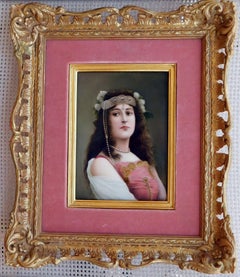 KPM Porcelain Tile Female Portrait Signed Wagner - 19th Century
