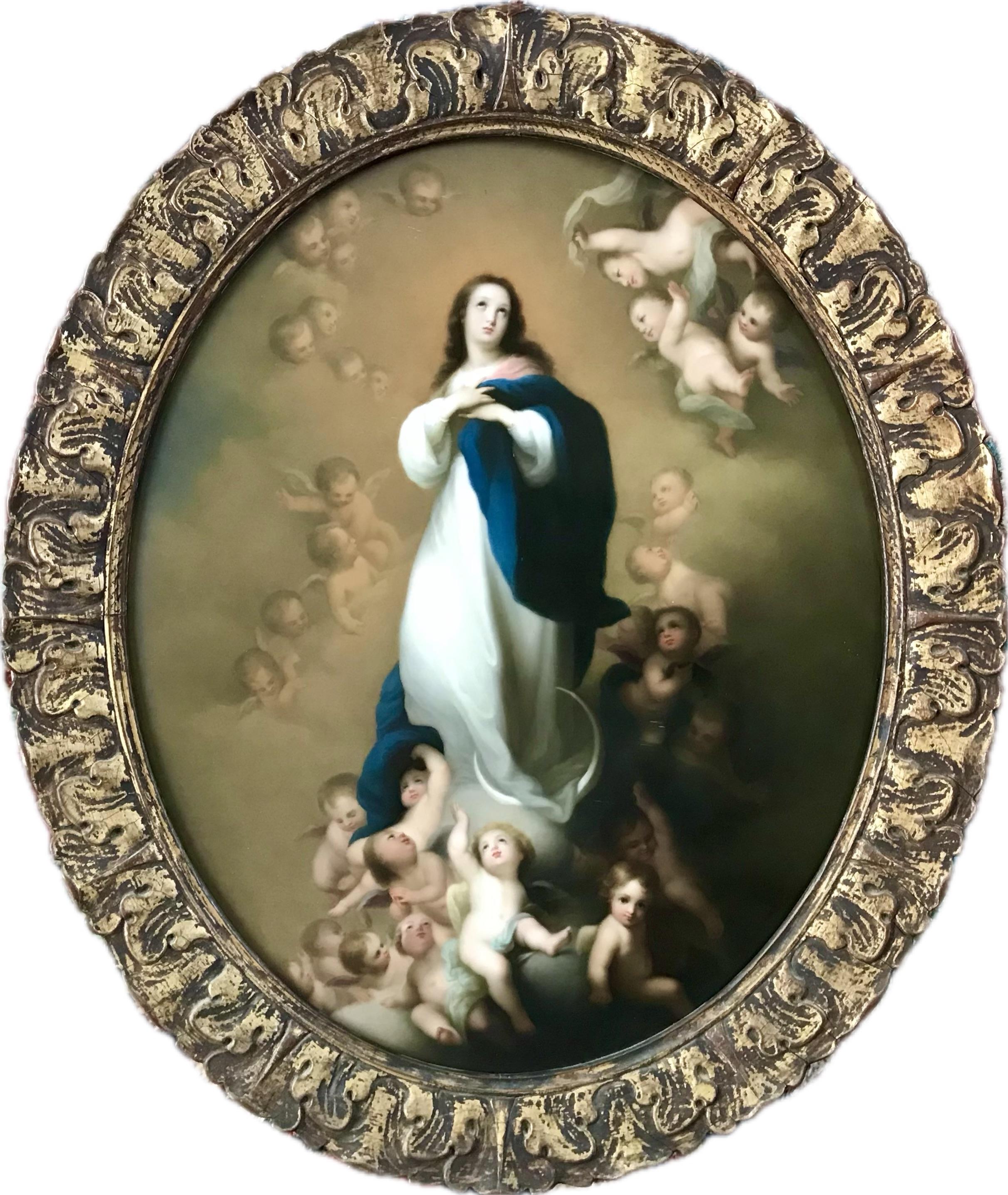 Large KPM Porcelain Plaque Painting “Immaculate Conception of Los Venerables” - Brown Portrait Painting by Königliche Porzellan-Manufaktur (KPM)