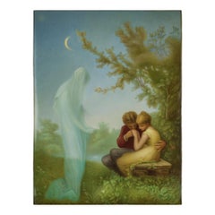 Painted Berlin K.P.M. Porcelain Plaque of Veiled Spirit Gazing Upon Young Lovers