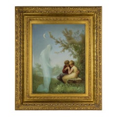 Painted Berlin K.P.M. Porcelain Plaque of Veiled Spirit Gazing Upon Young Lovers