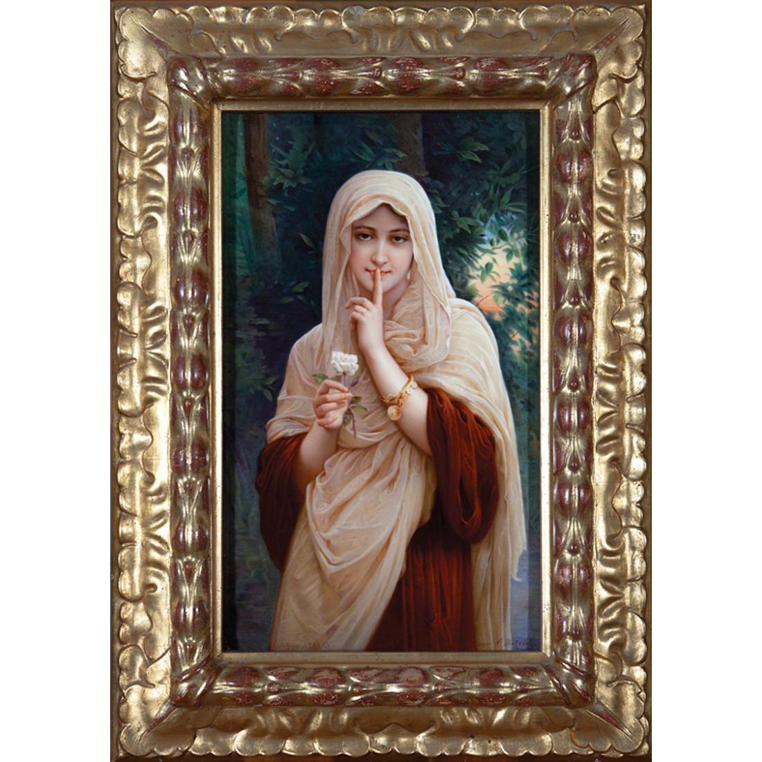 Königliche Porzellan-Manufaktur (KPM) Portrait Painting – Porzellanplakette einer schönen geäderten Frau von K.P.M.