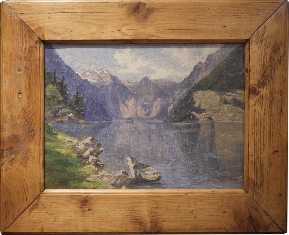 Konigssee 

Measures: 30 cm x 40 cm (without frame) - oil on canvas, 1920s
11.8 in x 15.7 in (without frame).

Painting depicting the Königssee, probably the most famous German alpine lake, on the Austrian-German border, at the foot of Mount