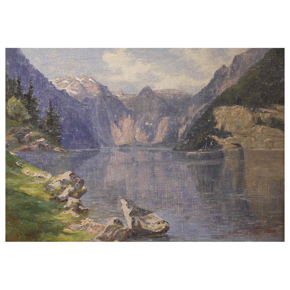 Konigssee, Painting Oil on Canvas Mountain Landscape, Alps, 1920