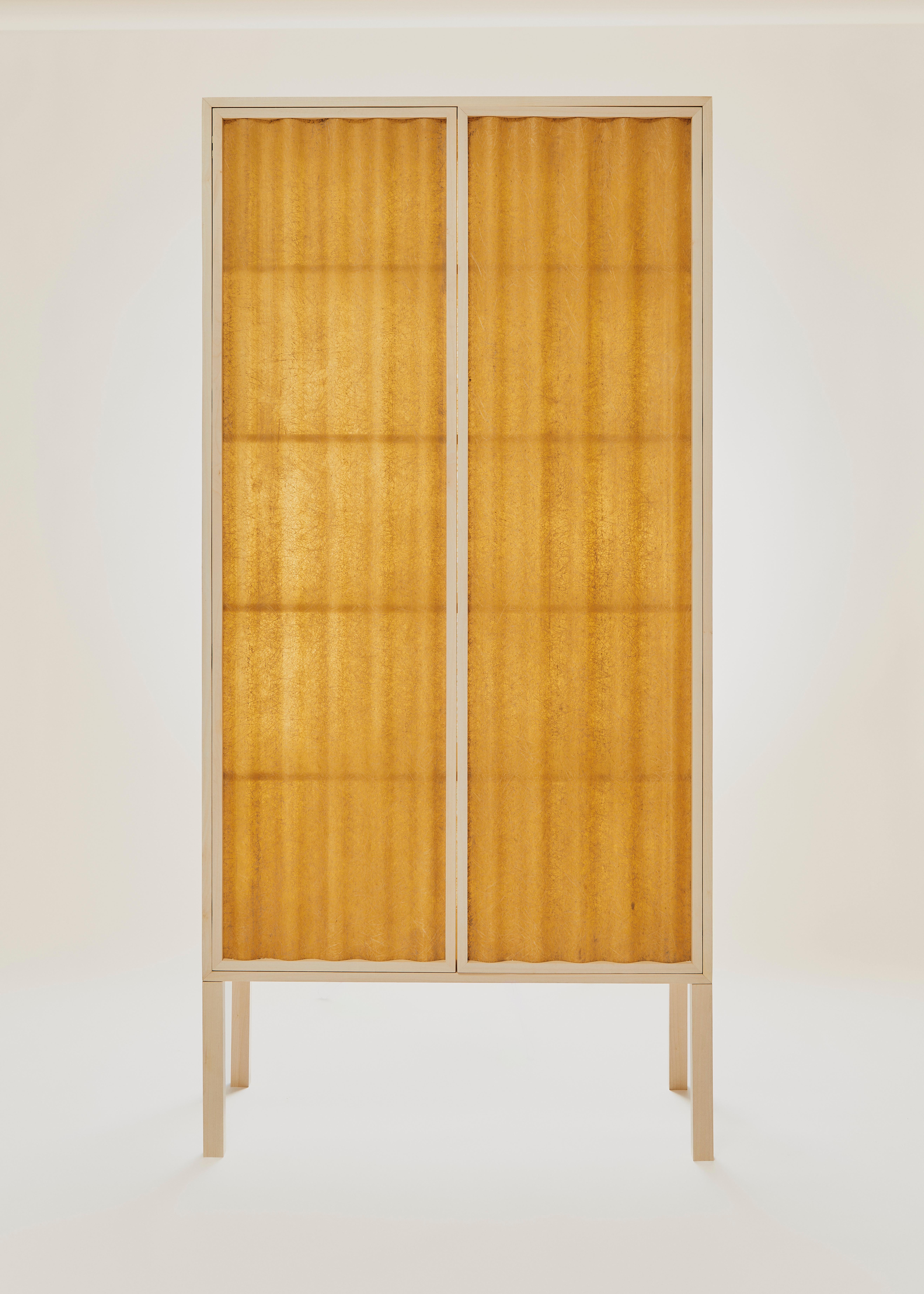 Post-Modern Minimal Light Panel and Maple Wood Cabinet by Heilig Objects For Sale