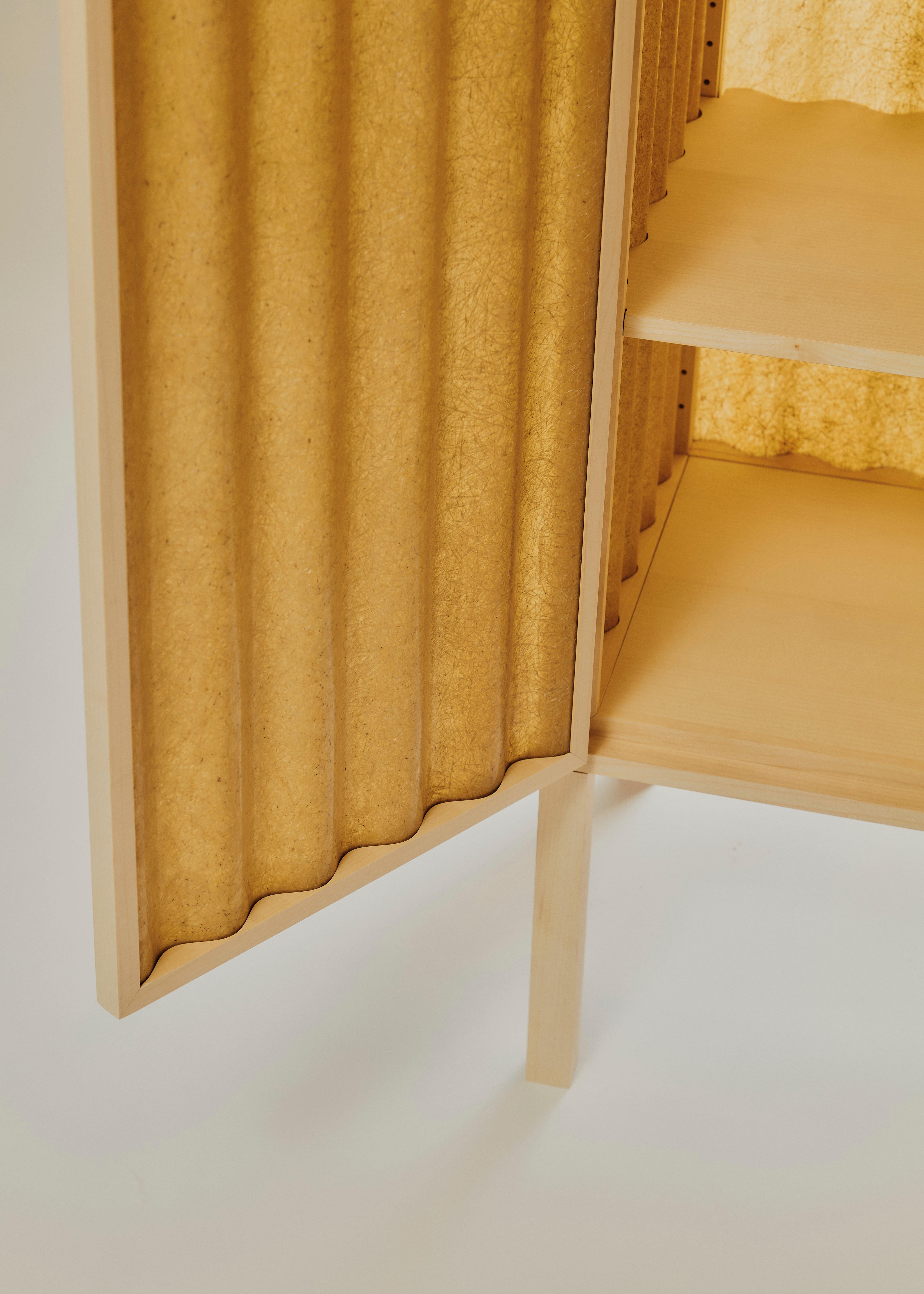 Contemporary Minimal Light Panel and Maple Wood Cabinet by Heilig Objects For Sale