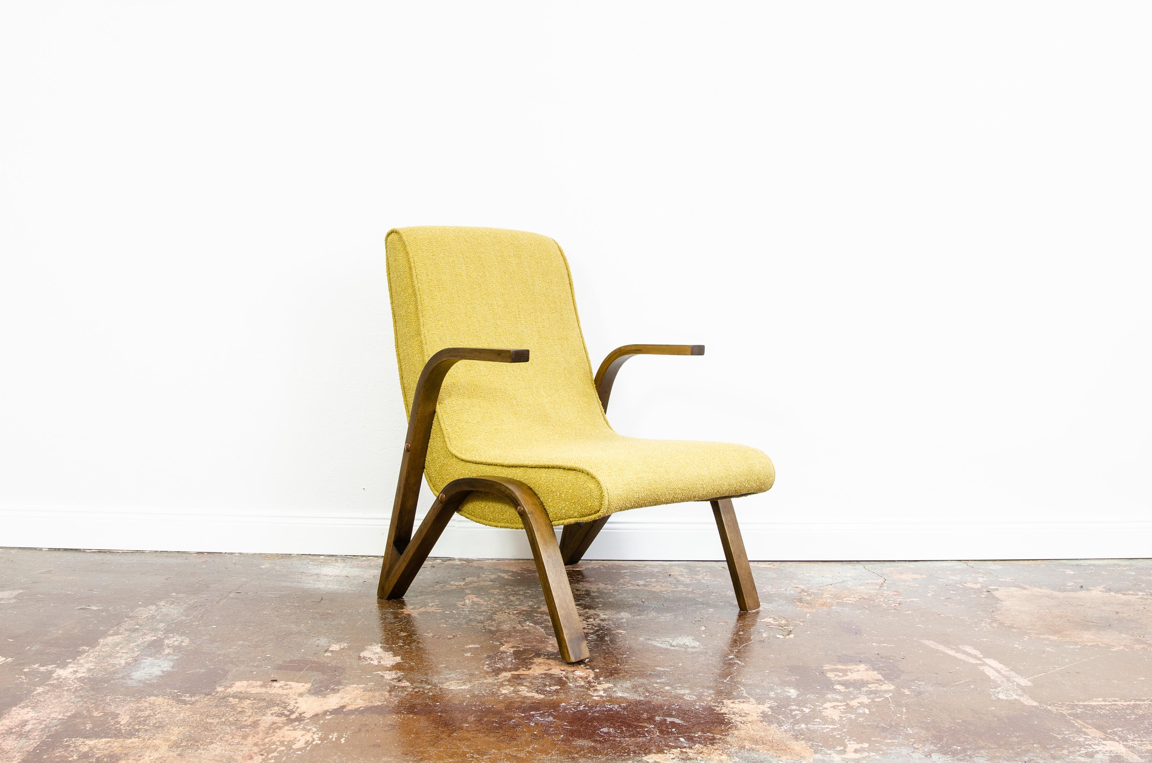 Mid-Century Modern Yellow Konkav Armchair by Paul Bode for Deutsche Federholzgesellschaft, 1950s