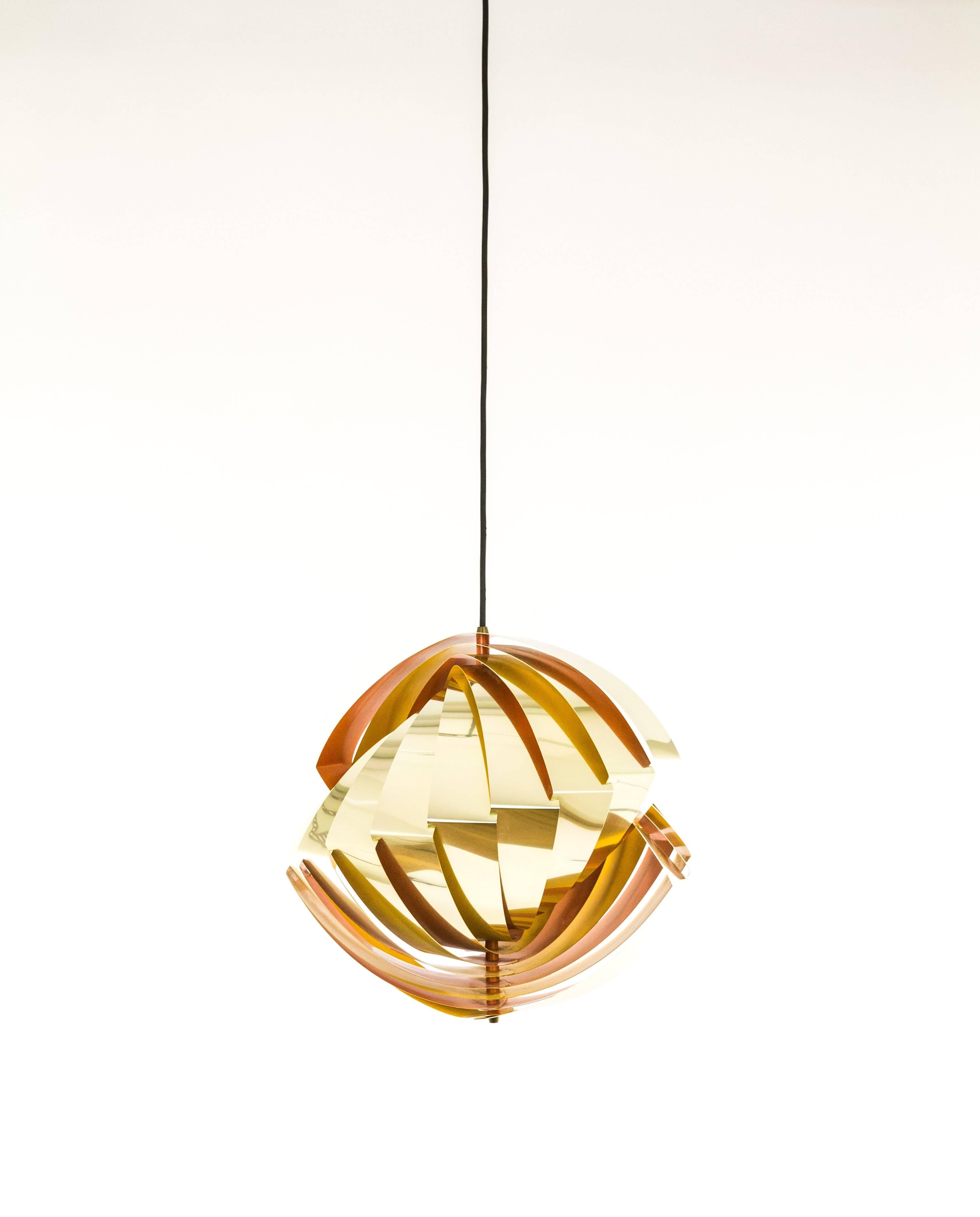 Mid-20th Century Konkylie Metal Pendant in Gold and Orange by Louis Weisdorf for Lyfa, 1960s