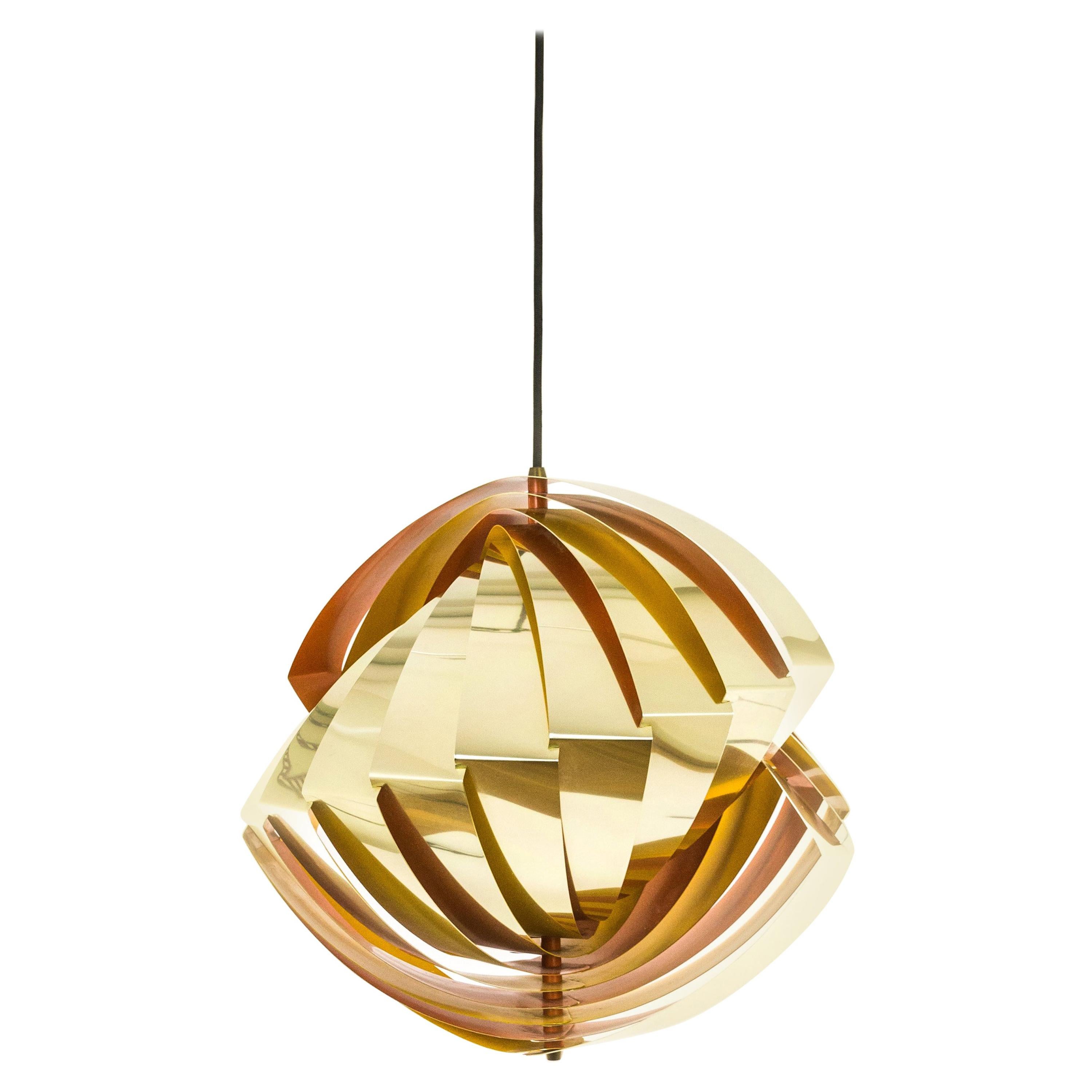 Konkylie Metal Pendant in Gold and Orange by Louis Weisdorf for Lyfa, 1960s