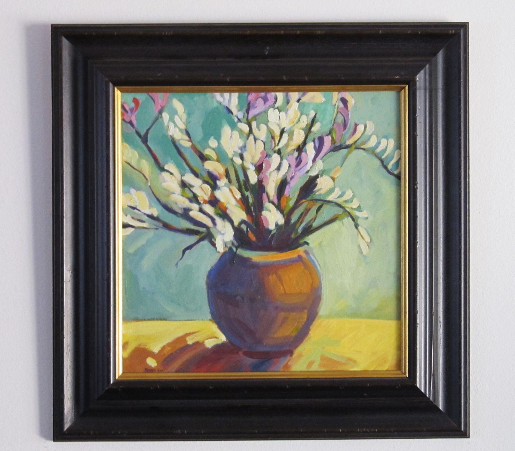 Freesias, peinture, huile sur toile - Impressionnisme Painting par Konnie Kim