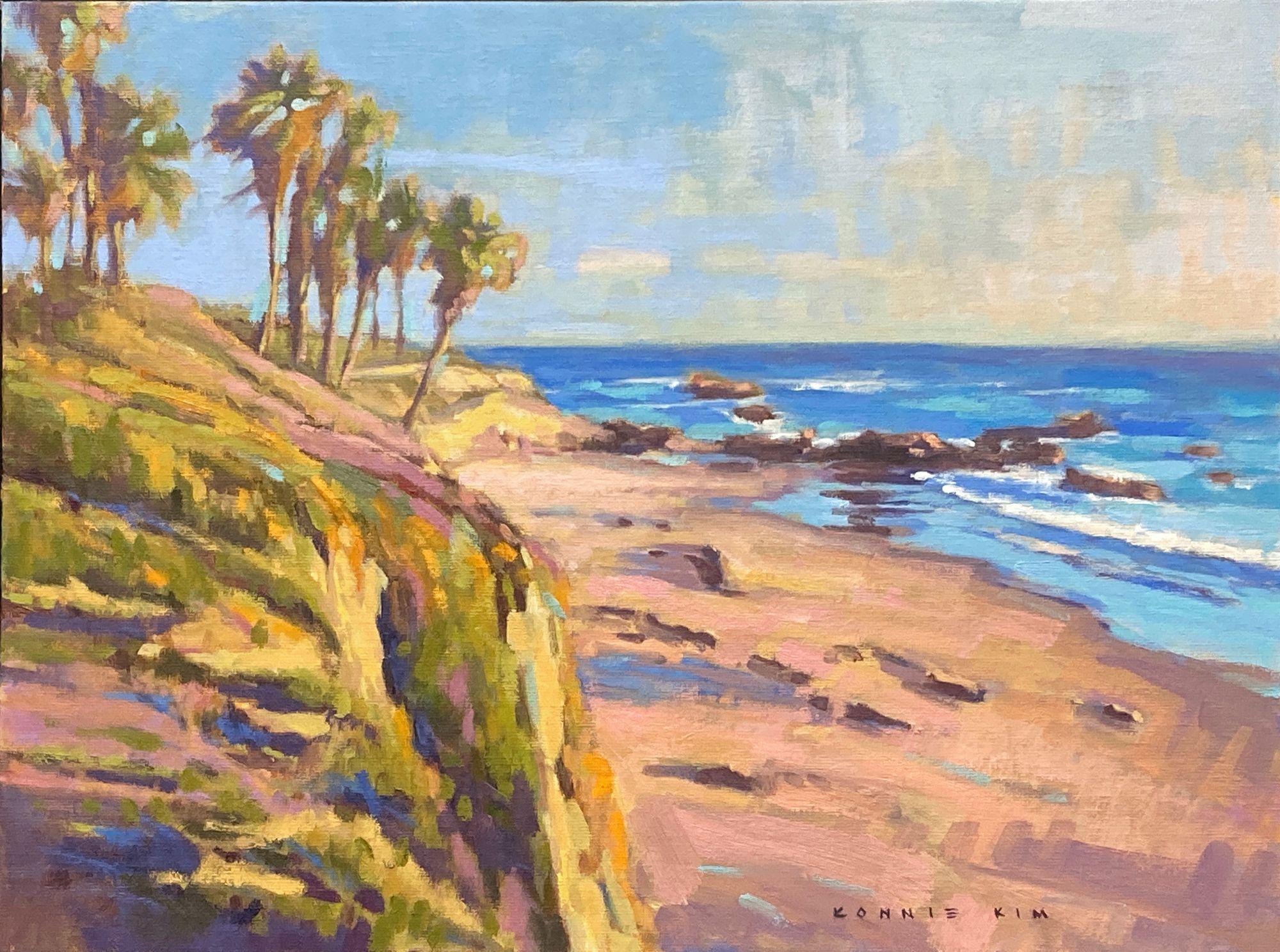 Tardo pomeriggio a Picnic Beach, Pittura, Olio su tela - Painting di Konnie Kim