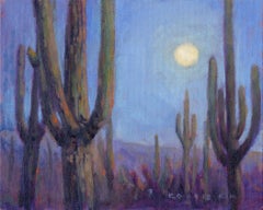 Moonlit Saguaros, Painting, Oil on Canvas