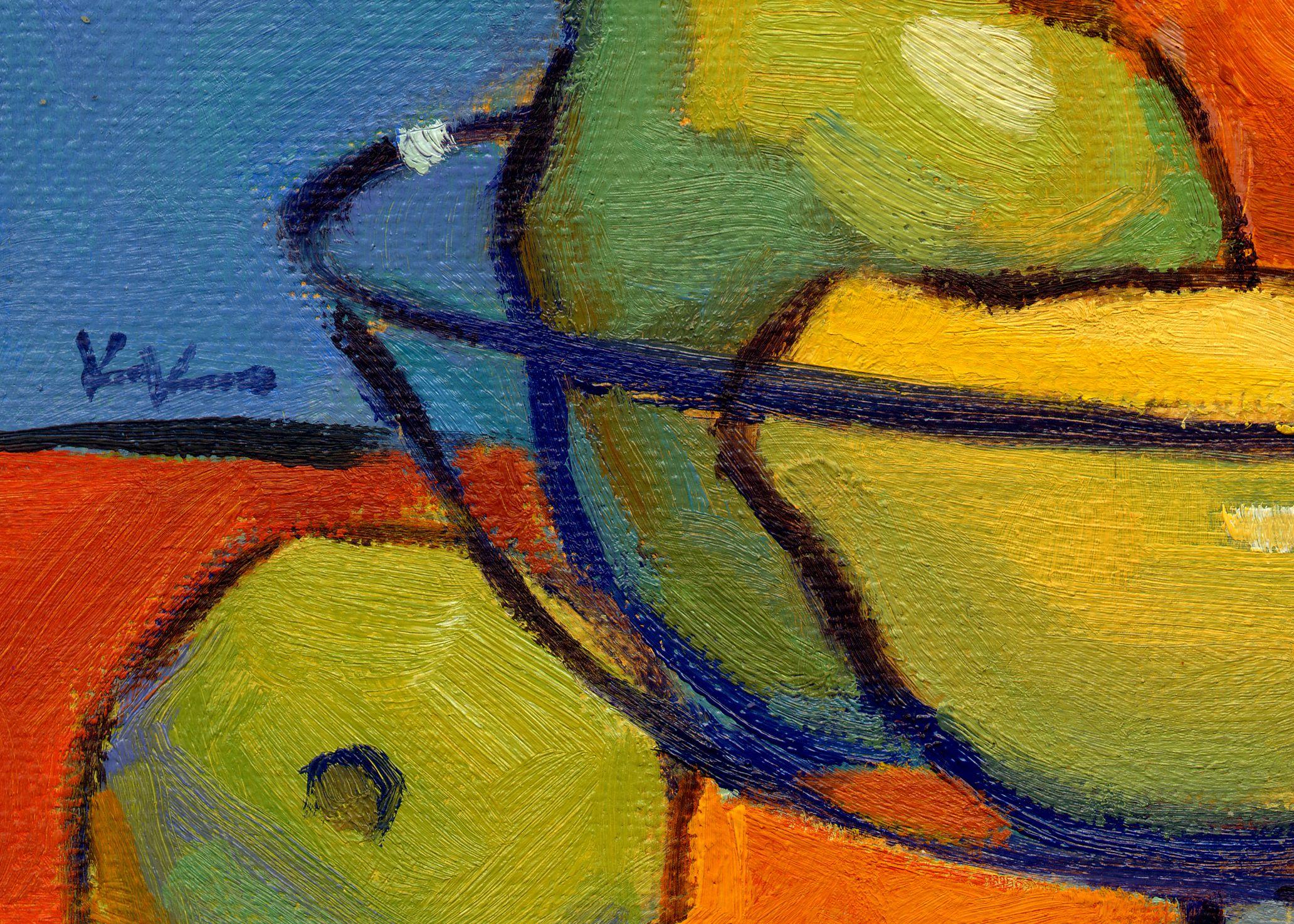 Poires et amis, peinture, huile sur toile - Contemporain Painting par Konnie Kim