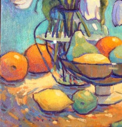 White Tulips and Fruits, Painting, Oil on Canvas