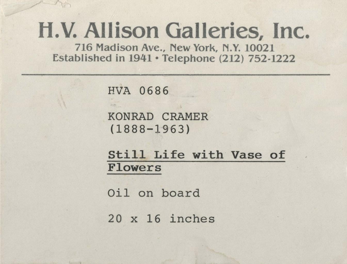 Still Life with Vase of Flowers
Oil on board with incised scraffito, c. 1929-1930
Unsigned by the artist
Signed and inscribed verso: 