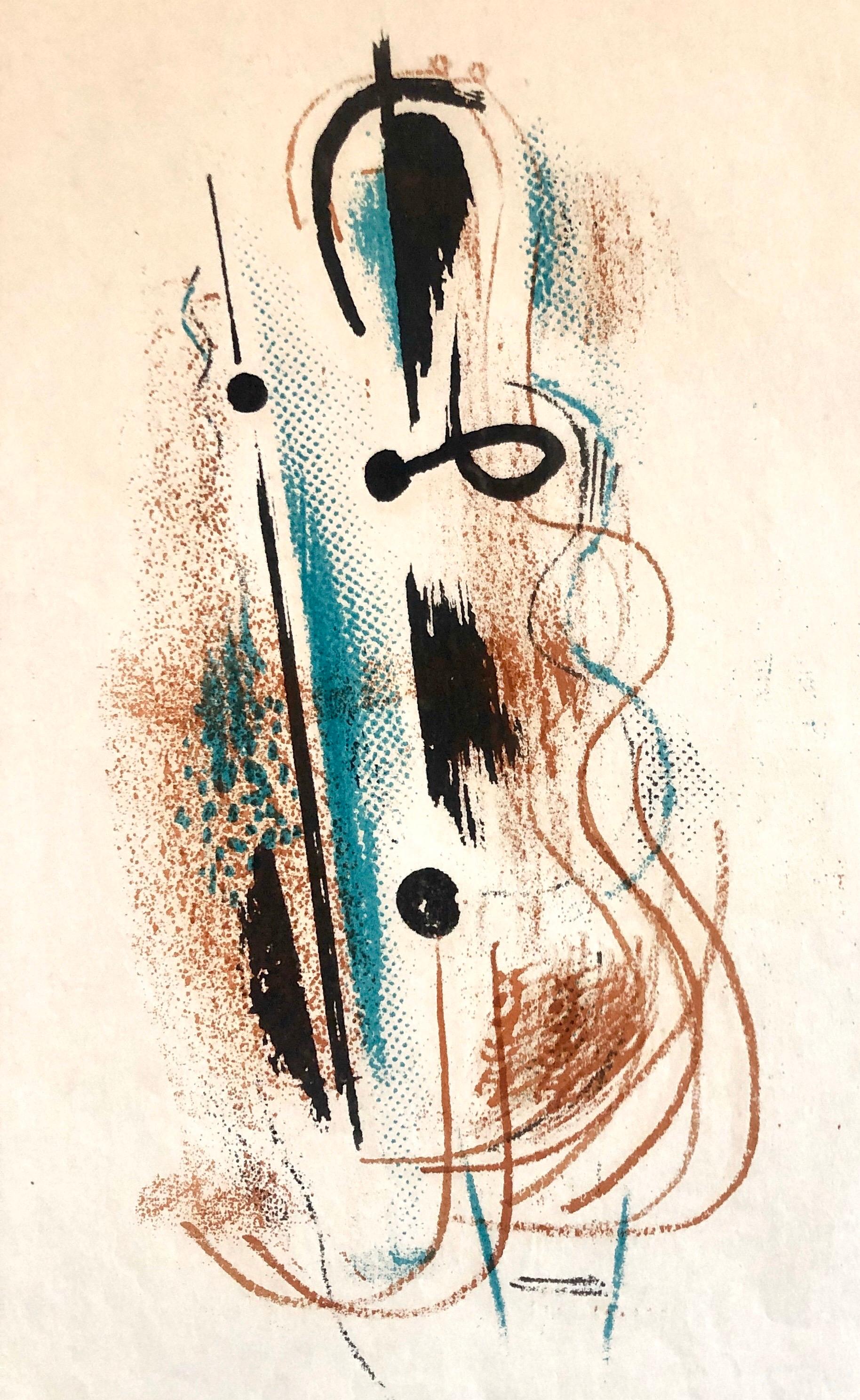 Abstrakte Komposition aus den 1940er Jahren  Lithographie mit Bleistift, signiert und datiert WPA Künstler – Print von Konrad Cramer