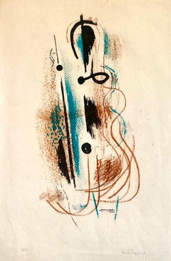 Composition abstraite de jazz des années 1940  Lithographie au crayon signée et datée par l'artiste WPA