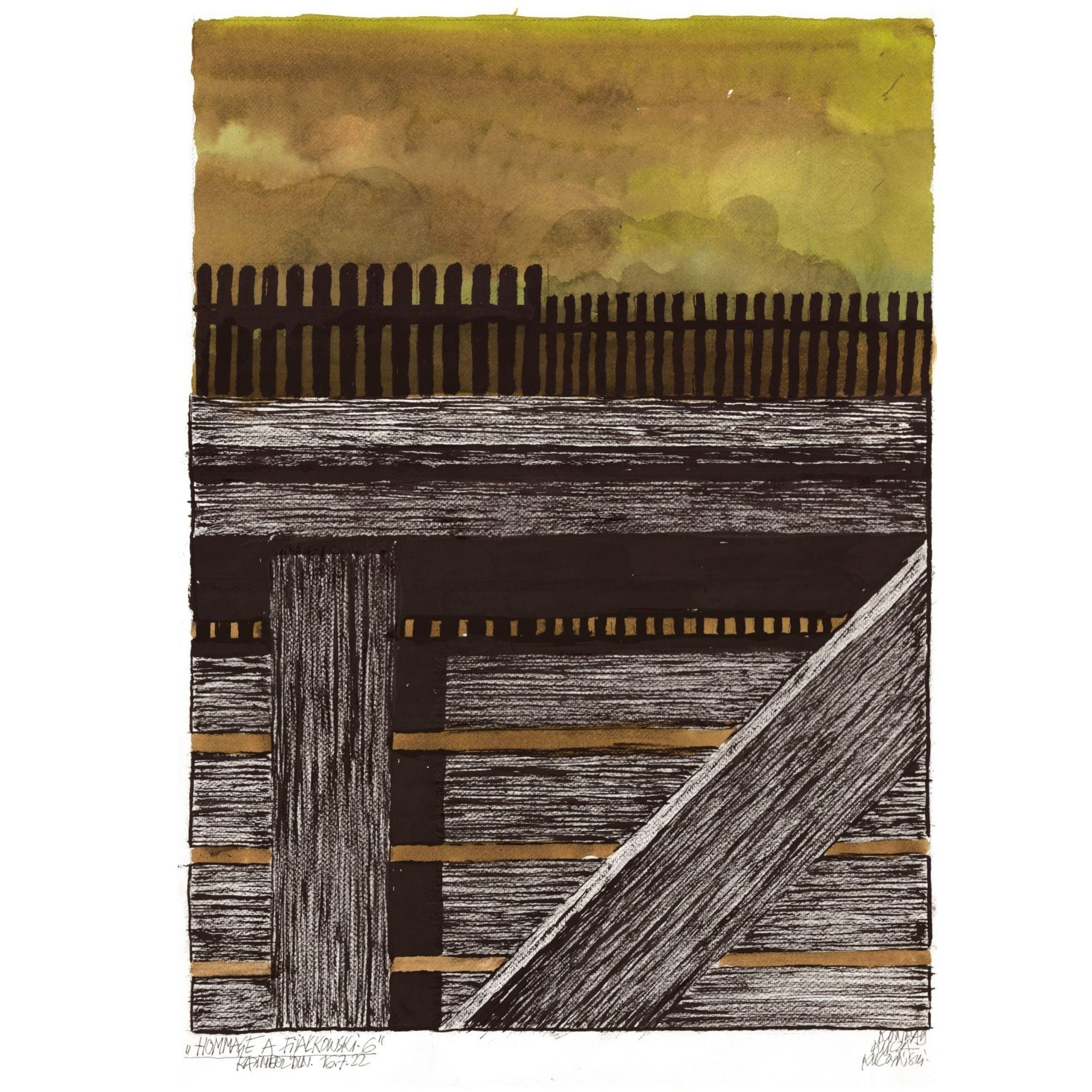 Hommage an Fijalkowski, Tinte auf Papier, Polnischer Künstler, Schwarz und Weiß