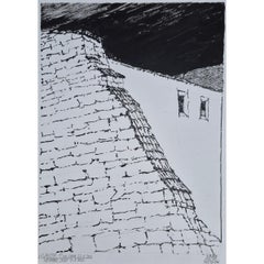 Le monastère, Kazimierz Dolny, encre sur papier, artiste polonais, noir et blanc