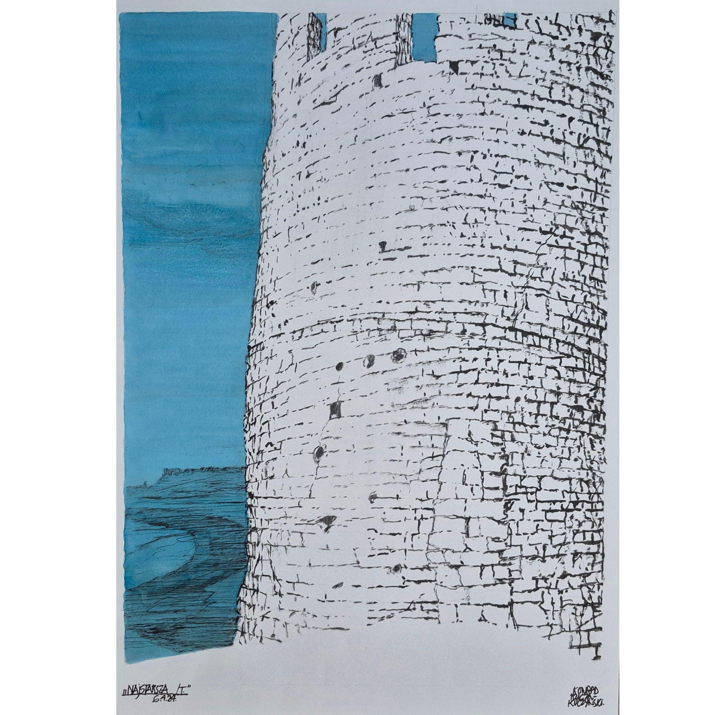 Der Älteste, Kazimierz Dolny, Tinte auf Papier, polnischer Künstler, schwarz-weiß