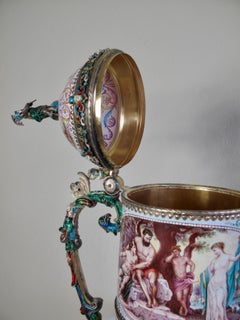 Konrad Rossler Silver-Gilt Mounted Enameled Lidded Tankard