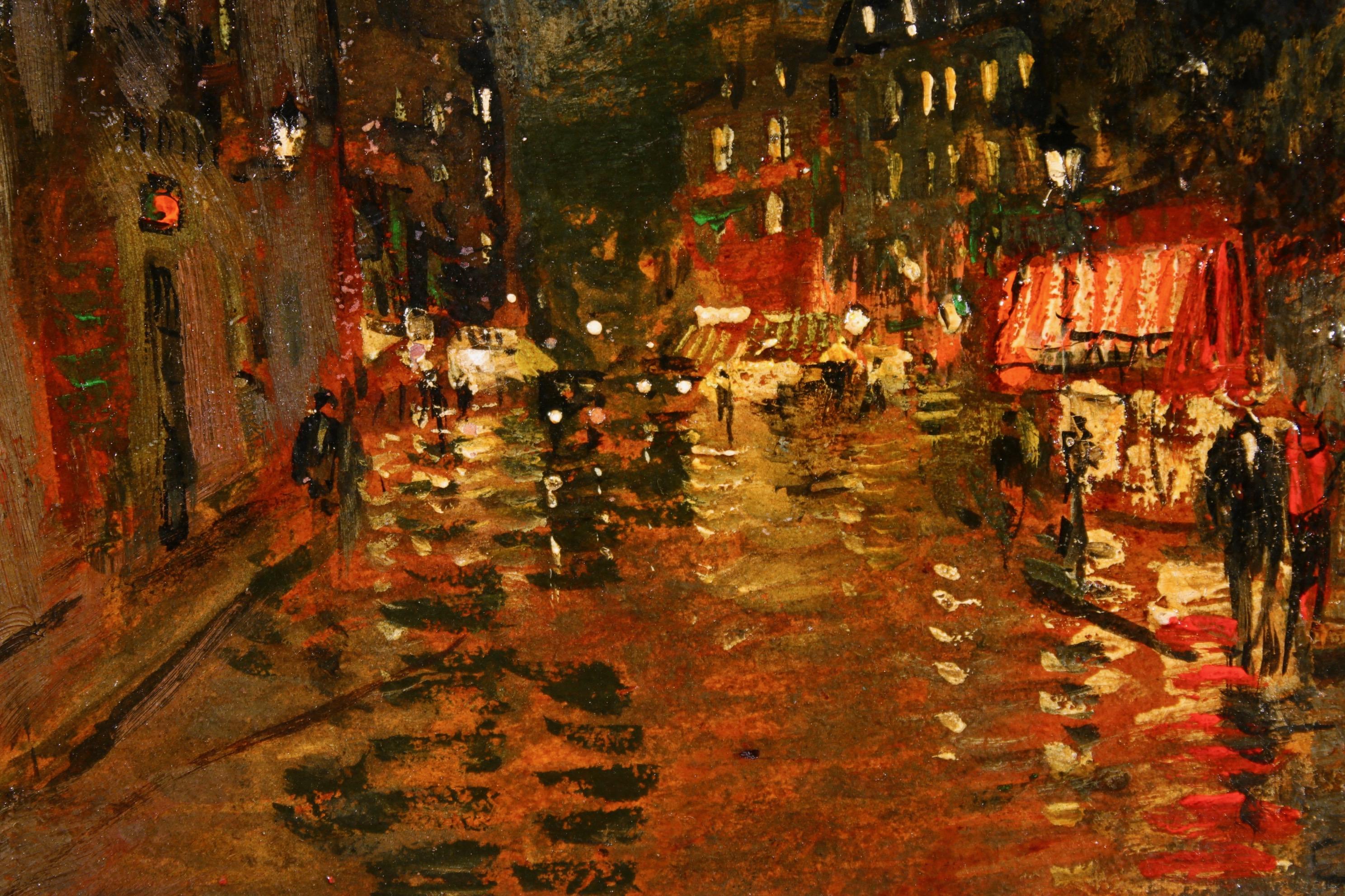 A Night in Paris - Impressionist Oil, Figures in Cityscape by Konstantin Korovin 6