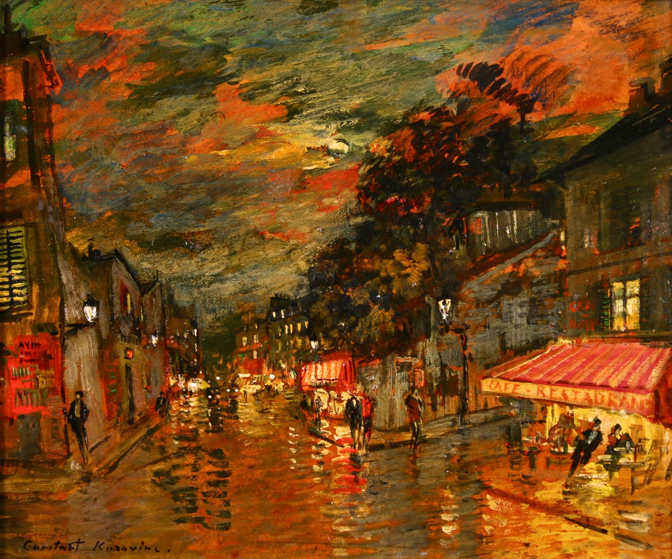 A Night in Paris - Impressionist Oil, Figures in Cityscape by Konstantin Korovin - Painting by Konstantin Alekseyevich Korovin