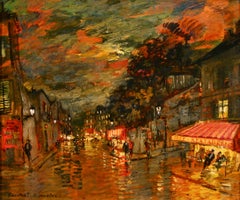 A Night in Paris - Impressionist Oil, Figures in Cityscape by Konstantin Korovin