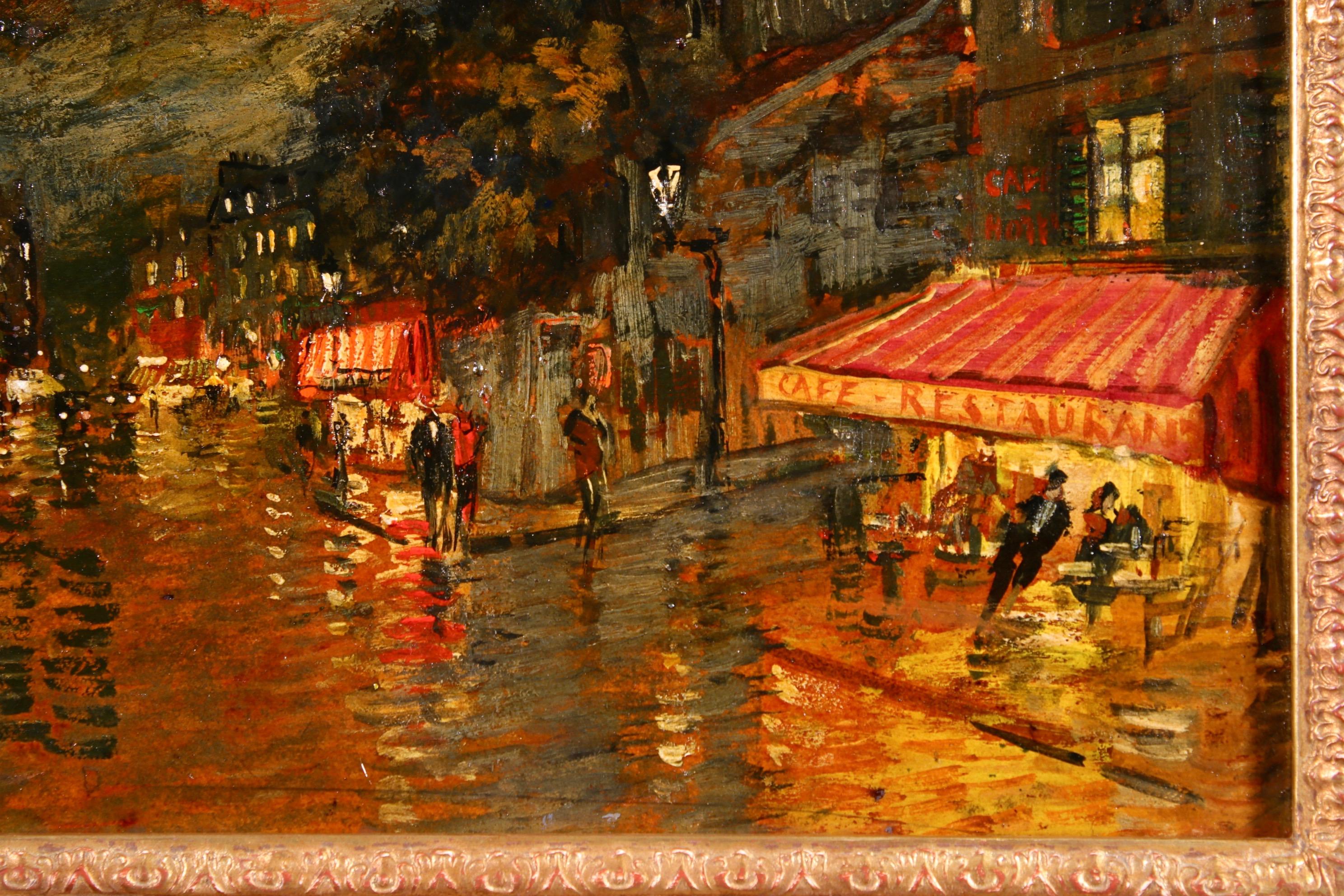 A Night in Paris - Impressionist Oil, Figures in Cityscape by Konstantin Korovin - Brown Figurative Painting by Konstantin Alekseyevich Korovin