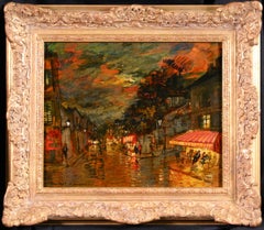 Antique A Night in Paris - Impressionist Oil, Figures in Cityscape by Konstantin Korovin