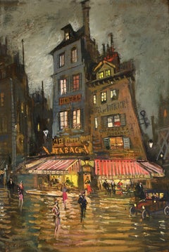 La Nuit - Rue Venis, Paris - Impressionist Cityscape Oil by Konstantin Korovin