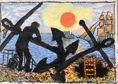 "Fisherman At Sunset" original artwork by Konstantin Bokov