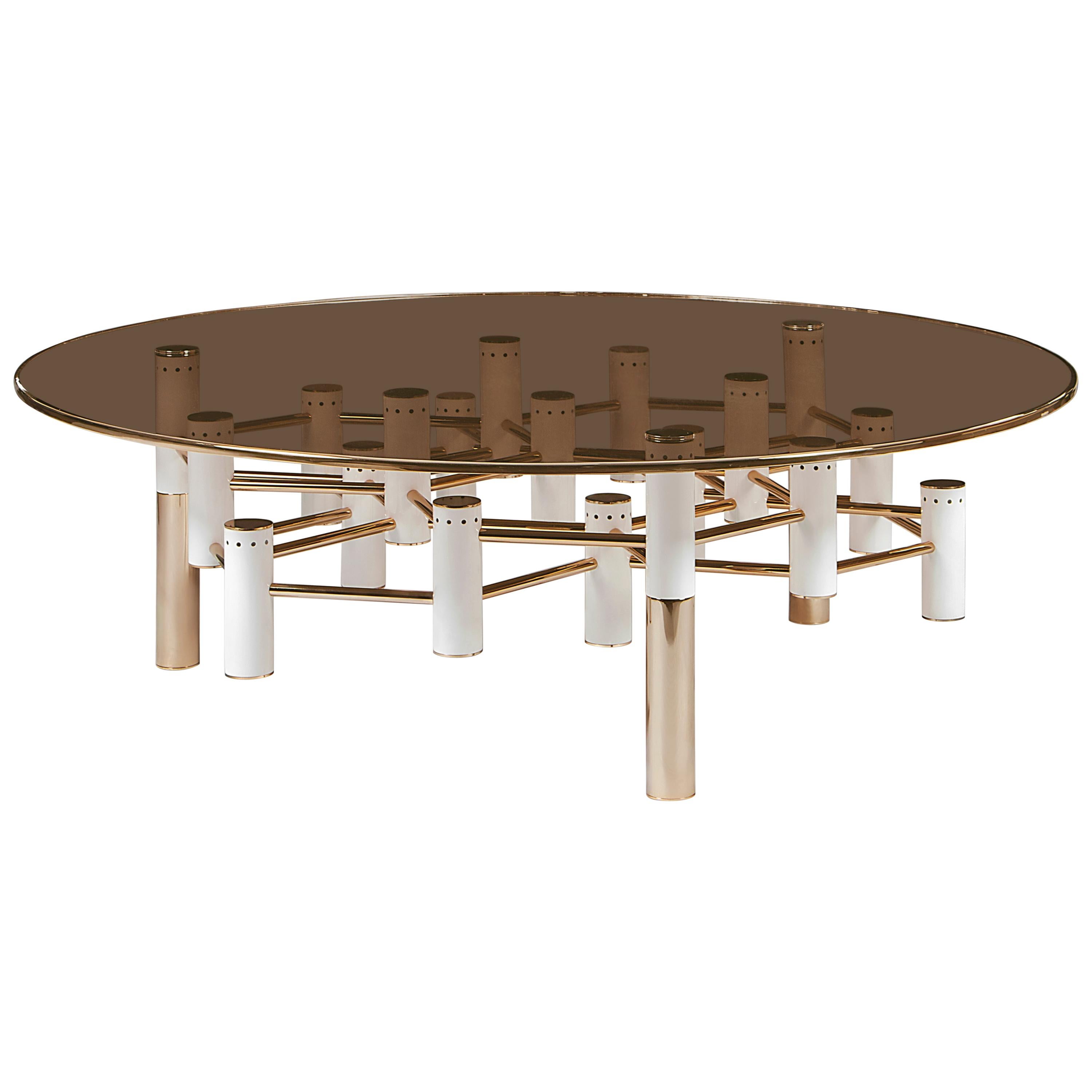 Konstantin Cocktail Table in Brass and Smoked Glass For Sale