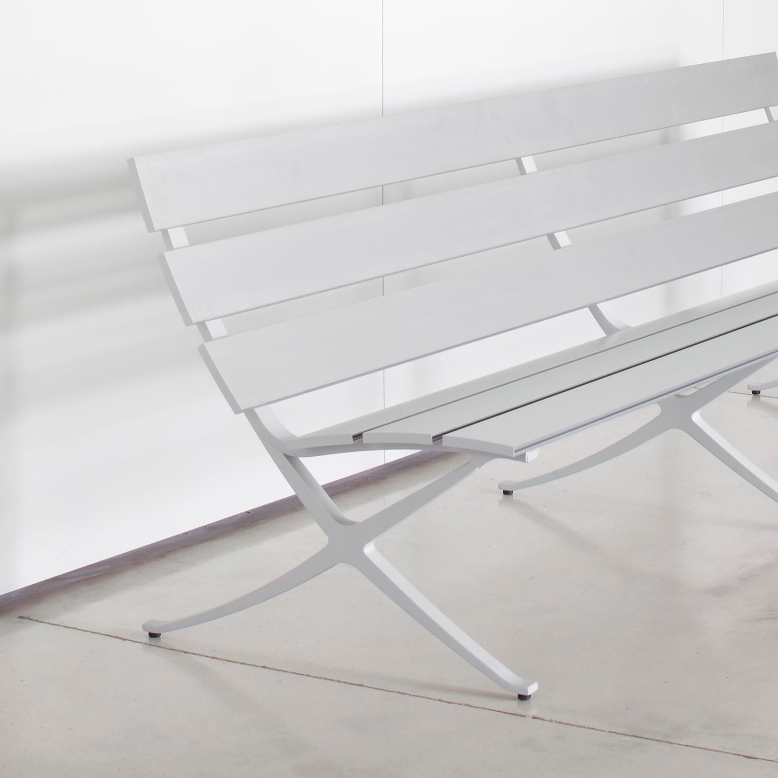 Bench B designed by Konstantin Grcic, 2012

The Bench B is a multifunctional bench for indoor and outdoor use, reaching up to 4.8 metres in length. A bench that is made up of solid extruded aluminium lineal slats and cast aluminium legs.

Silver