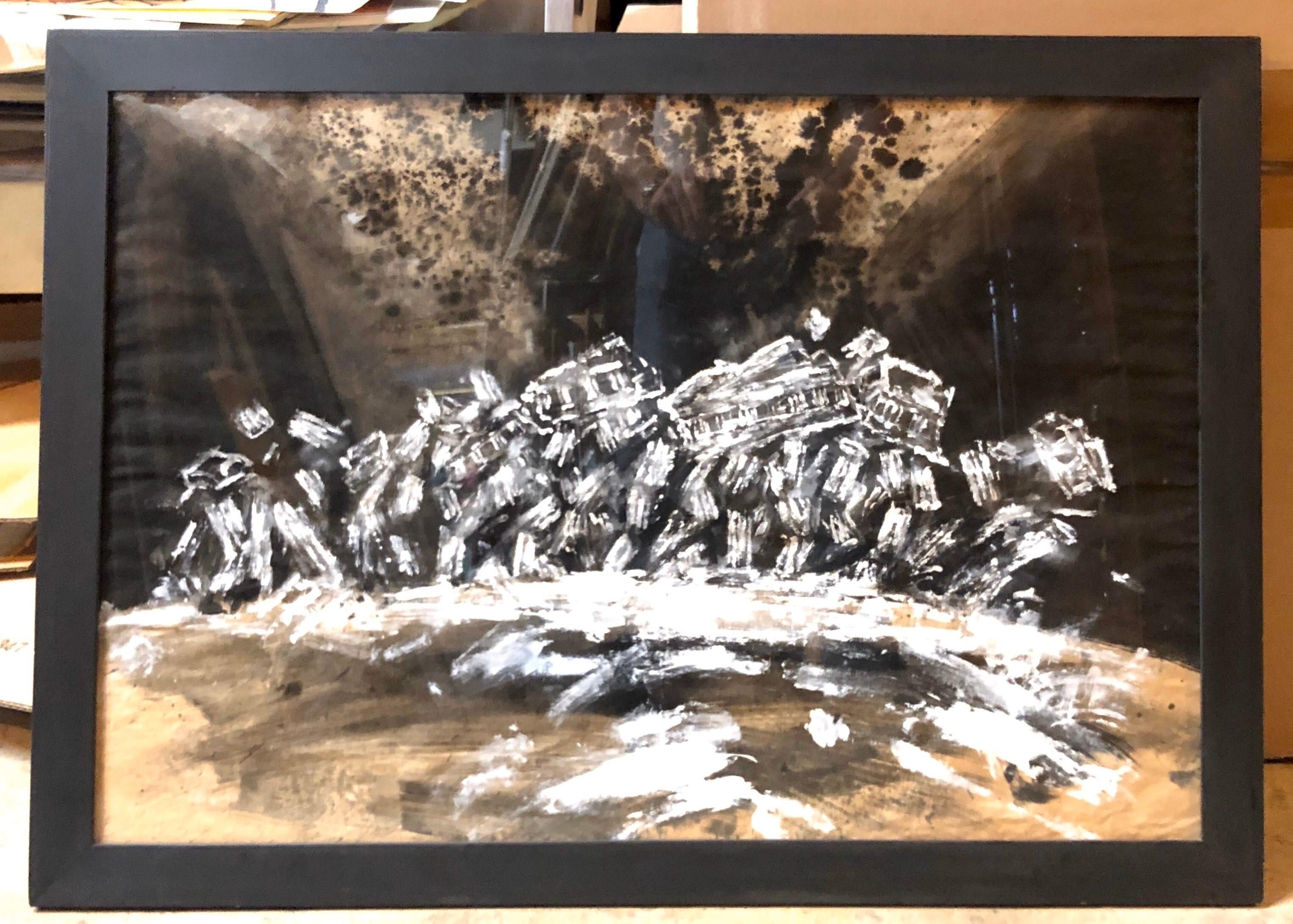 Pittura contemporanea a guazzo Terremoto II, Rovine greche, Monumenti della Grecia - Painting di Konstantin Kakanias