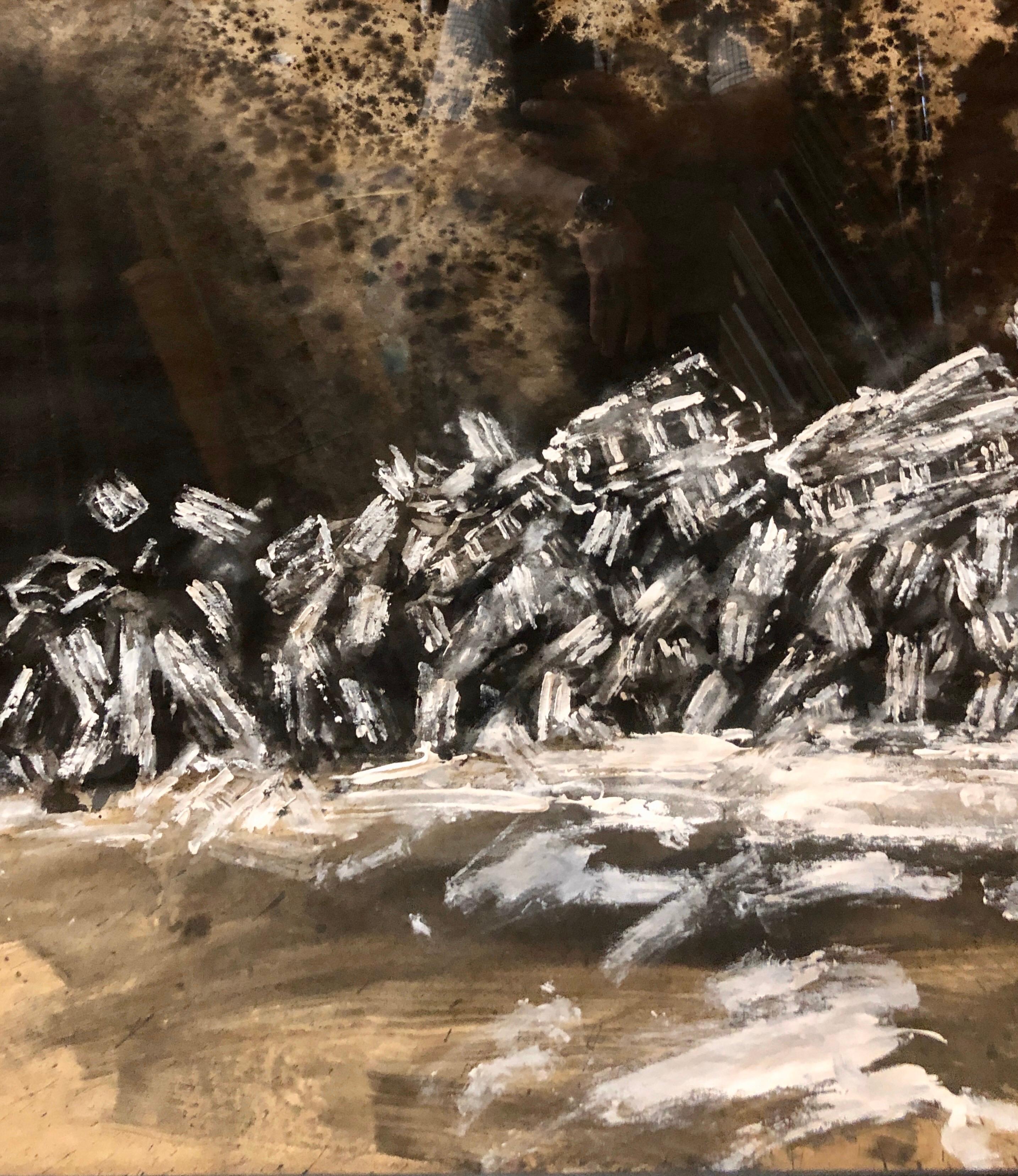 Pittura contemporanea a guazzo Terremoto II, Rovine greche, Monumenti della Grecia in vendita 2