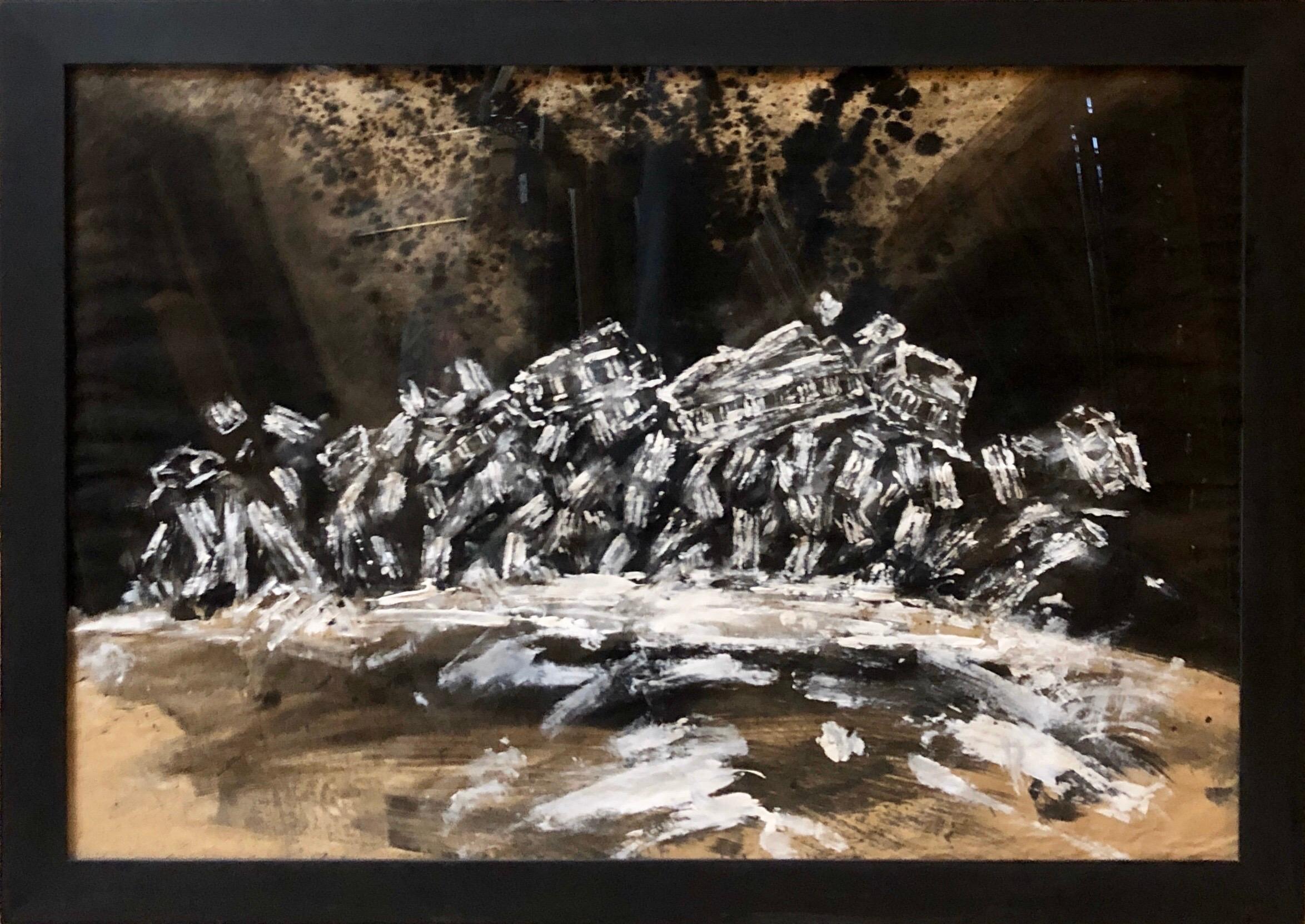 Pintura Gouache Contemporánea Terremoto II, Ruinas Griegas, Monumentos de Grecia