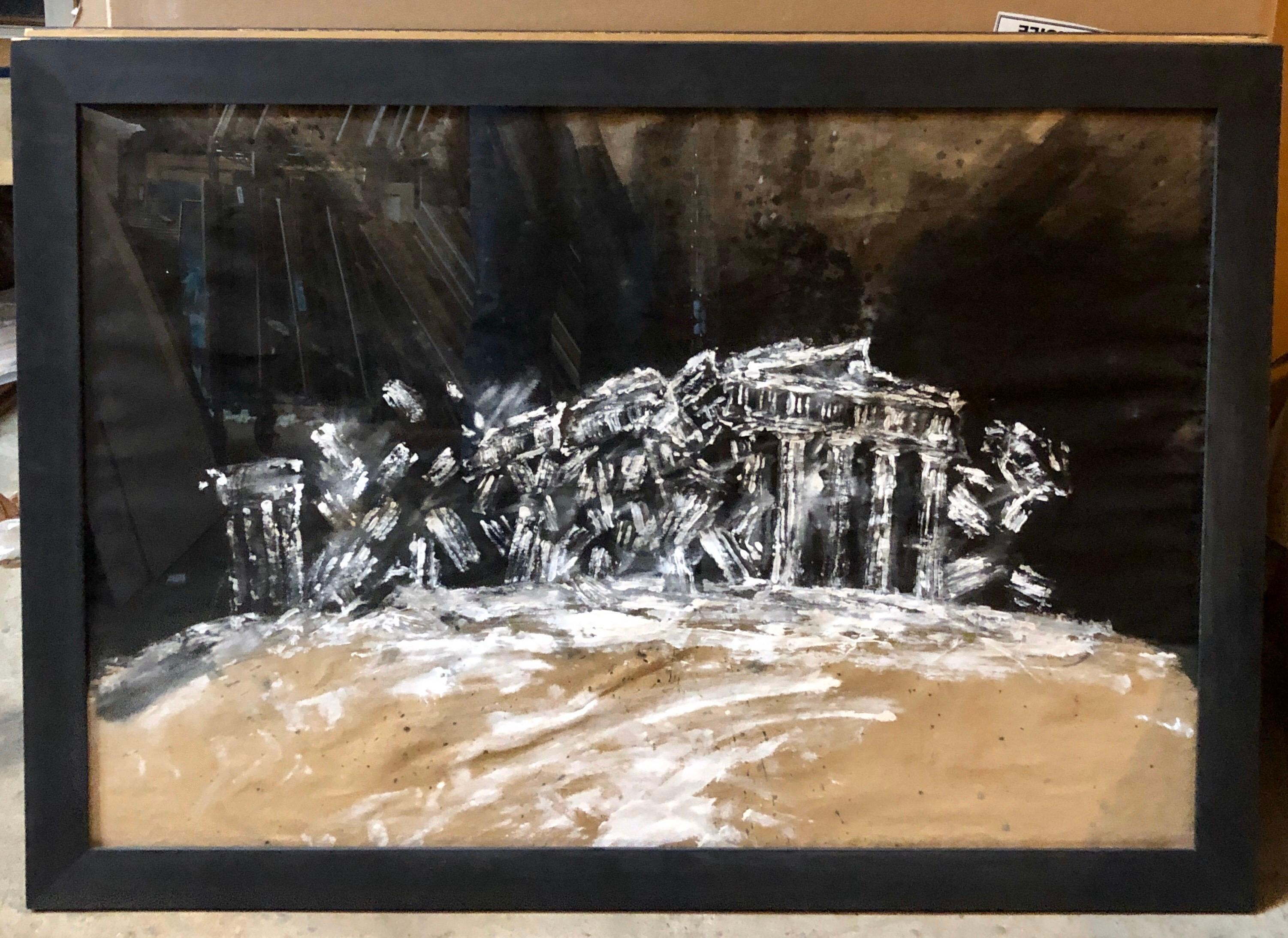 Pintura Gouache Contemporánea Terremoto III, Ruinas Griegas, Monumentos de Grecia - Painting Contemporáneo de Konstantin Kakanias