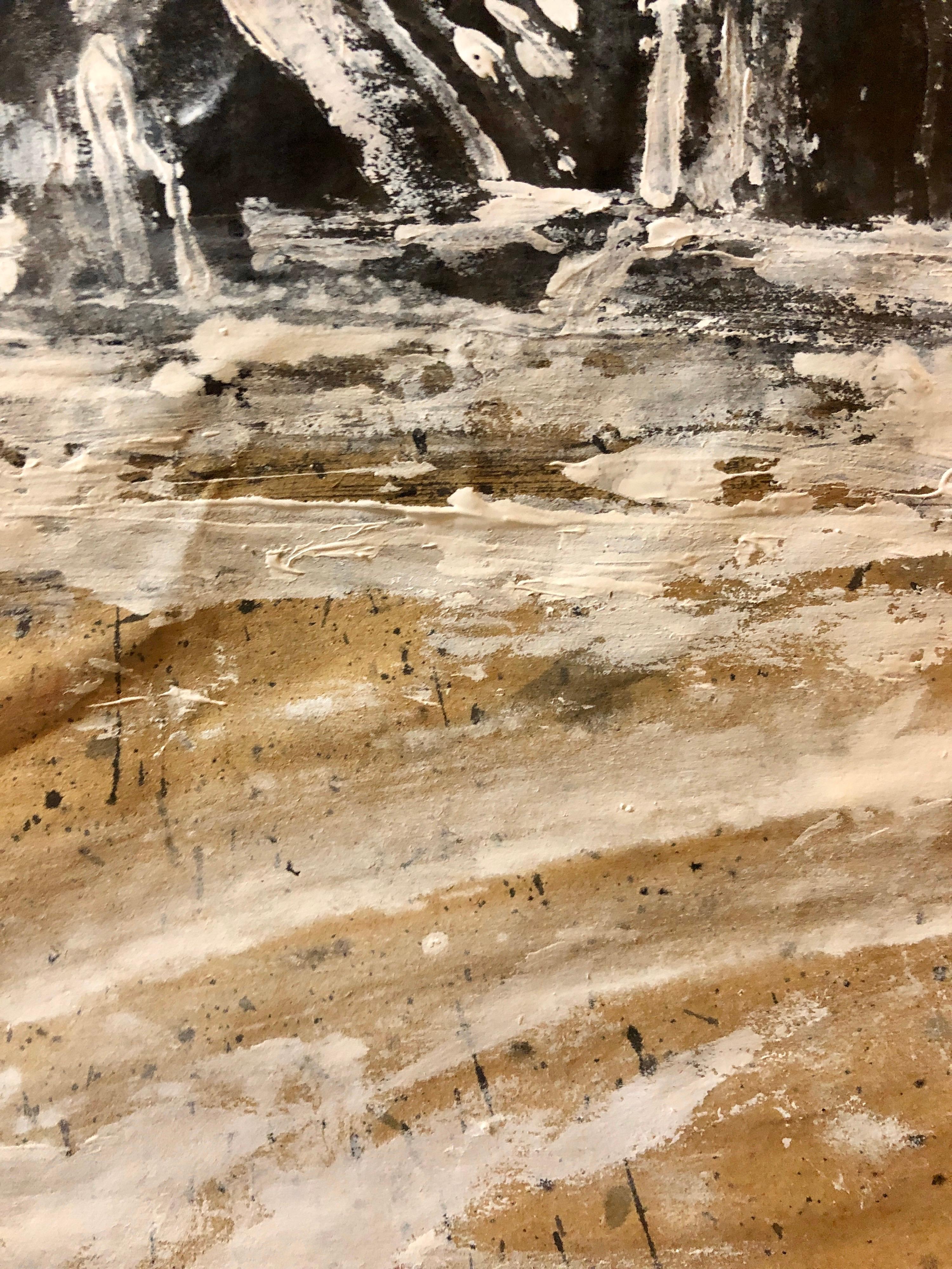Pintura Gouache Contemporánea Terremoto III, Ruinas Griegas, Monumentos de Grecia - Landscape Painting Negro de Konstantin Kakanias