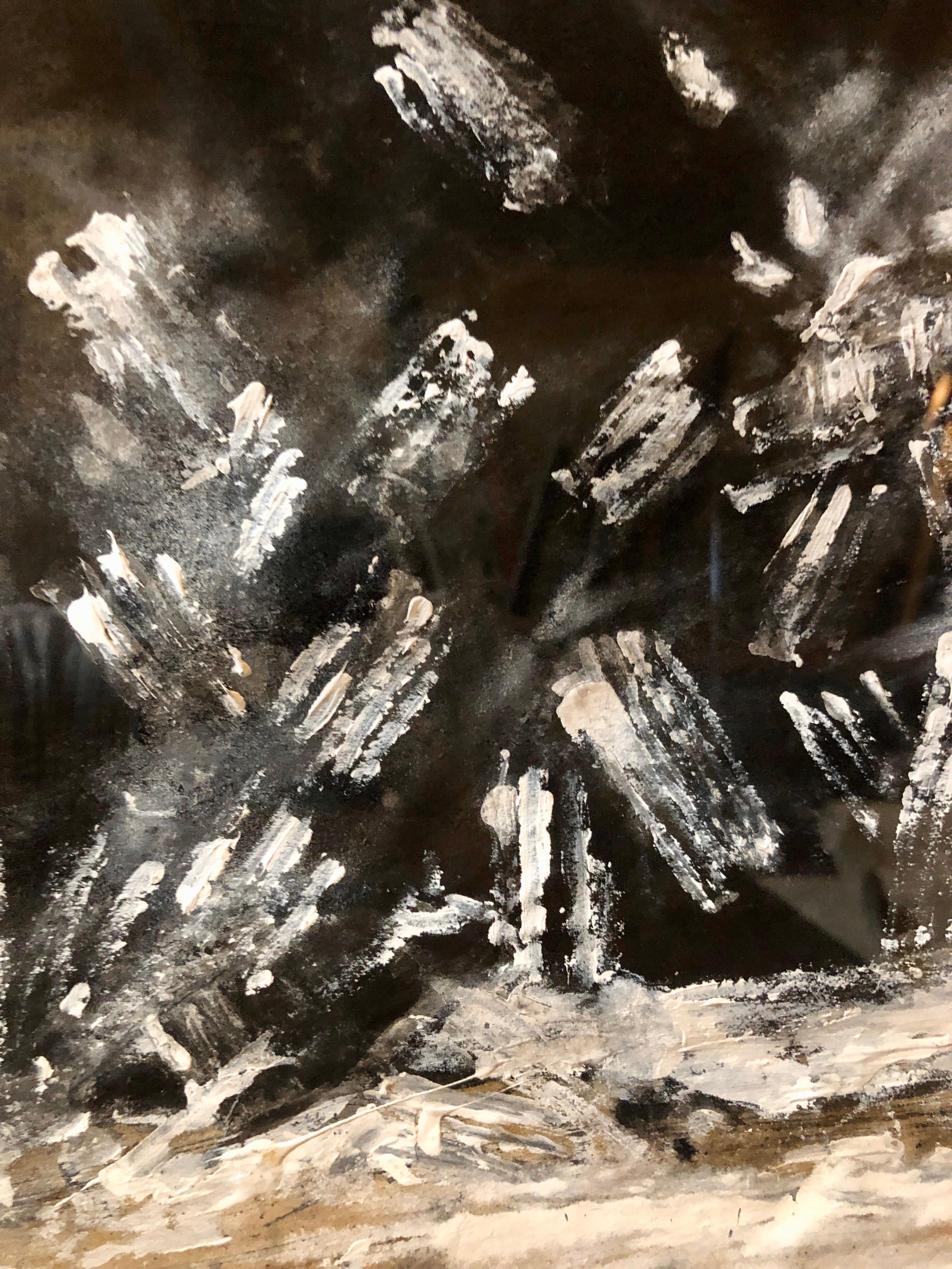 Contemporary Gouache Painting Earthquake III, Greek Ruins, Monuments of Greece - Black Landscape Painting by Konstantin Kakanias