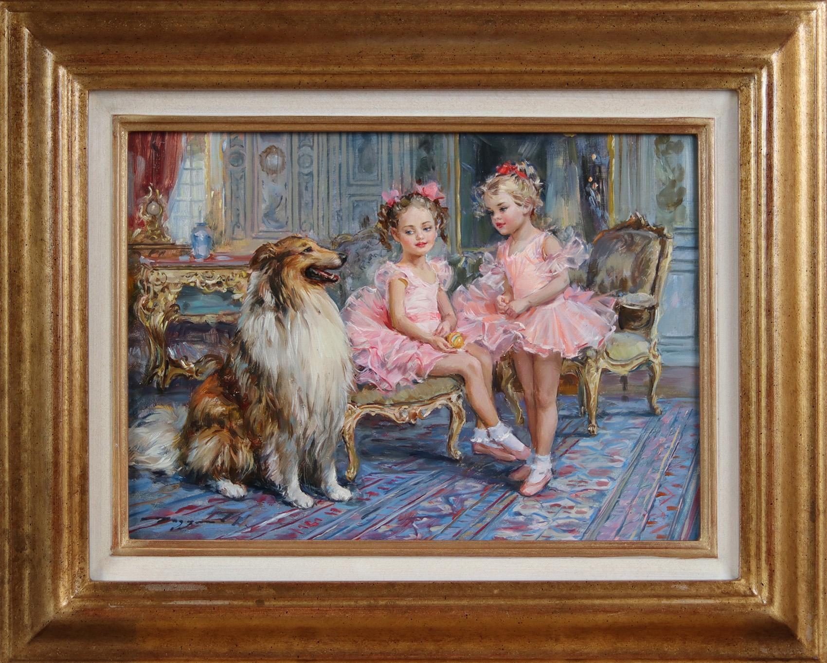 Jeunes ballerines avec un collier brut - Painting de Konstantin Razumov 