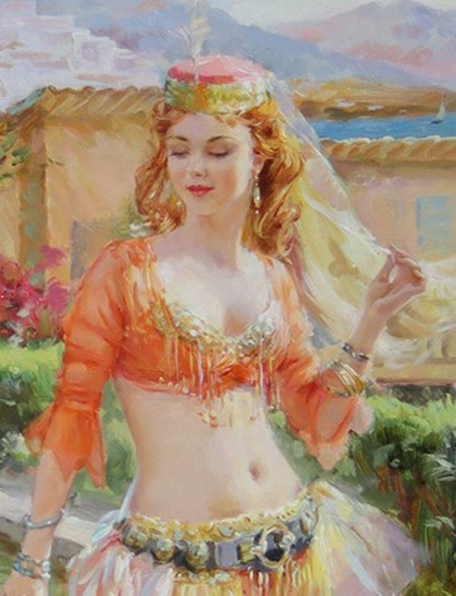Konstantin Razumov 
(Born 1974) Russian

Lady in Harem Costume in a Mediterranean Garden

Oil on canvas: 18 x 15 inches. Frame: 26 x 23 inches. Signed.

Konstantin Razumov's work has been offered at auction multiple times over the past 25 years,