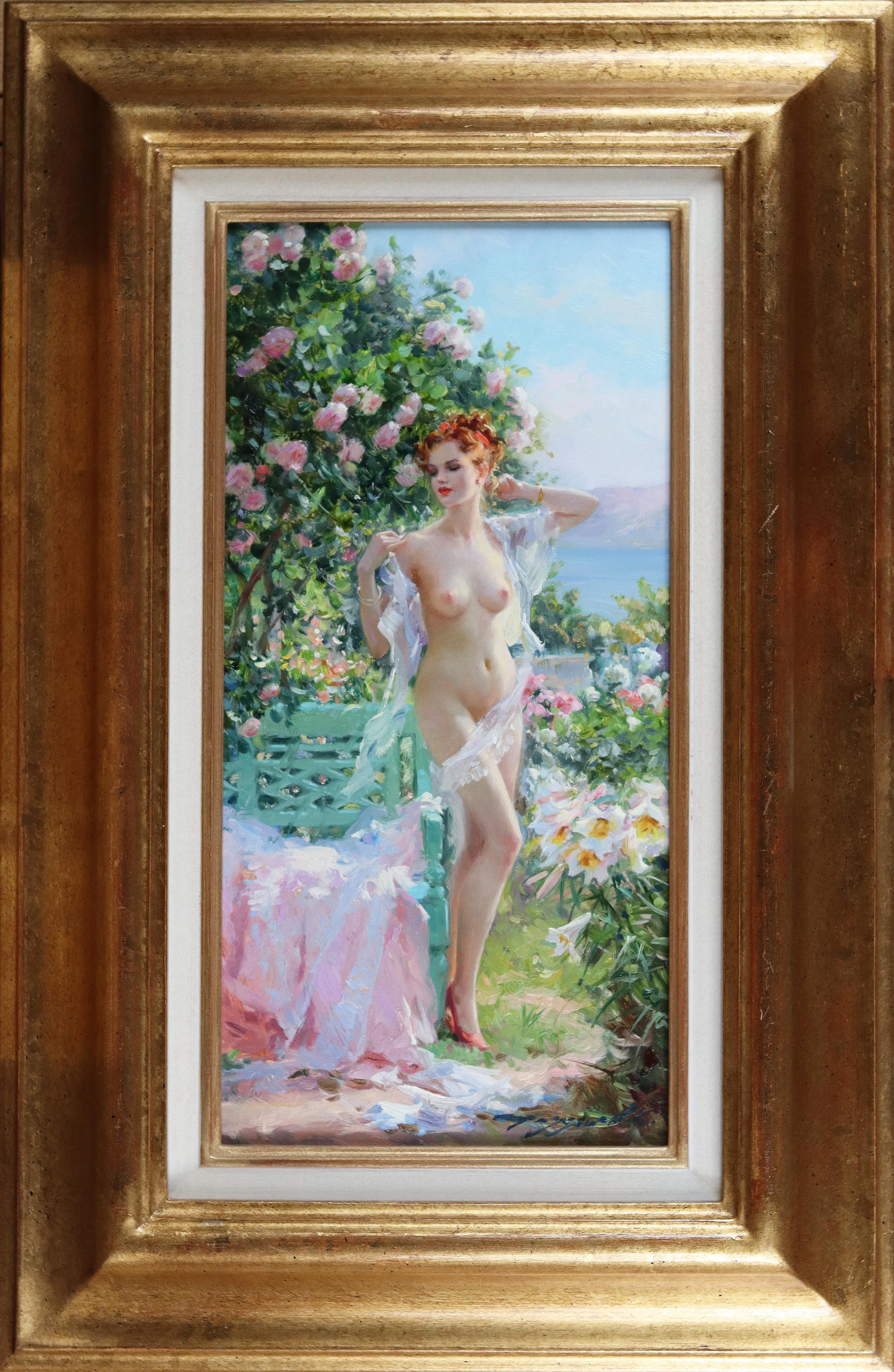 Eleganter Akt in einem Rosengarten 1 – Painting von Konstantin Razumov 